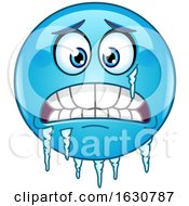 Poster, Art Print Of Cartoon Freezing Blue Emoji Emoticon With Ice