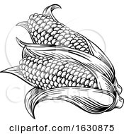 Poster, Art Print Of Sweet Corn Ear Maize Woodcut Etching Illustration