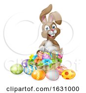 Poster, Art Print Of Easter Bunny Rabbit Eggs Hunt Basket Cartoon