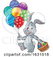 Poster, Art Print Of Easter Bunny With A Basket And Balloons