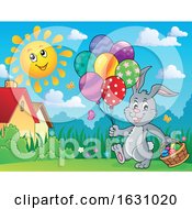 Easter Bunny With A Basket And Balloons