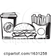Poster, Art Print Of Black And White Burger Fries And Coffee