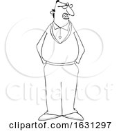 Cartoon Black And White Man With His Hands In His Pockets