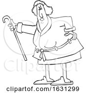 Poster, Art Print Of Cartoon Black And White Angry Senior Woman Shaking Her Cane