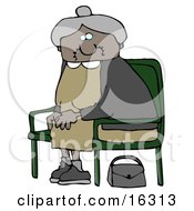 Old African American Lady With Gray Hair Wearing A Green Dress And Sitting In A Chair With Her Purse On The Ground Clipart Illustration Graphic