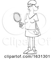 Poster, Art Print Of Cartoon Black And White Fit Senior Woman Playing Tennis