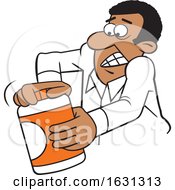 Cartoon Black Man Opening A Tough Jar