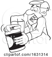 Cartoon Black And White Man Opening A Tough Jar
