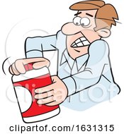 Cartoon White Man Opening A Tough Jar