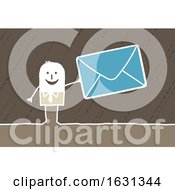 Poster, Art Print Of White Stick Business Man Holding A Giant Envelope