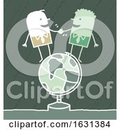 Poster, Art Print Of Stick Business Men Shaking Hands On A Globe