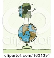 Black Stick Man Trekker On Top Of A Globe
