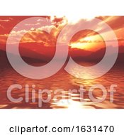 3D Dramatic Sunset Ocean Landscape
