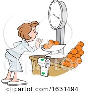 Poster, Art Print Of White Woman Weighing Oranges On A Grocery Store Scale
