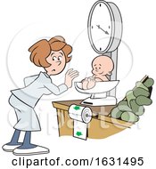 White Woman Weighing A Baby On A Grocery Store Scale