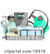 Clipart Illustration Image Of A Nervous Male African American Patient Getting A Colonoscopy Exam