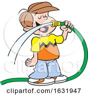 Cartoon White Boy Drinking Water From A Garden Hose by Johnny Sajem