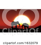 Poster, Art Print Of 3d Silhouettes Of Elephants Against A Sunset Sky