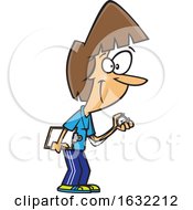Cartoon White Female Track Coach Holding A Stopwatch