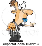 Cartoon White Male Basketball Referee Blowing A Whistle And Pointing