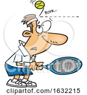 Cartoon White Male Tennis Player Being Bonked In The Head With A Ball
