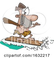 Cartoon Caveman Surfing On A Board