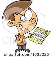 Cartoon White Boy Writing A Schedule In His Calendar
