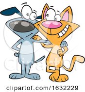 Cartoon Cat And Dog Embracing