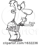 Cartoon Outline Male Basketball Referee Blowing A Whistle And Pointing