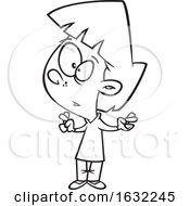 Poster, Art Print Of Cartoon Lineart Girl Crossing Her Fingers