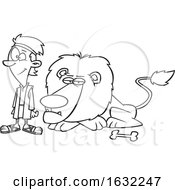 Poster, Art Print Of Cartoon Lineart Resting Lion And Daniel