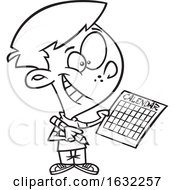 Poster, Art Print Of Cartoon Lineart Boy Writing A Schedule In His Calendar