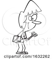 Poster, Art Print Of Cartoon Lineart Female Track Coach Holding A Stopwatch
