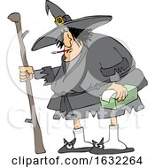 Poster, Art Print Of Sick Chubby Witch With A Thermometer In Her Mouth And Tissues In Hand
