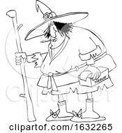 Black And White Sick Witch With A Thermometer In Her Mouth And Tissues In Hand