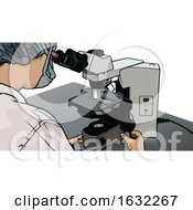 Poster, Art Print Of Scientist Or Doctor Looking At A Slide On A Microscope