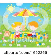 Poster, Art Print Of Caucasian Boy And Girl Playing In A Sand Box