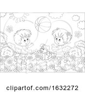 Poster, Art Print Of Black And White Boy And Girl Playing With A Ball Outside