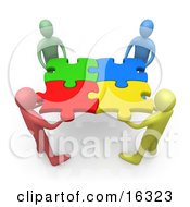 Team Of Diverse People Holding Up Connected Pieces To A Colorful Puzzle Symbolizing Excellent Teamwork Success And Link Exchanging Clipart Illustration Graphic by 3poD #COLLC16323-0033