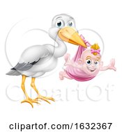 Poster, Art Print Of Stork Cartoon Pregnancy Myth Bird With Baby Girl
