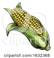 Sweet Corn Ear Maize Woodcut Etching Illustration