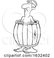 Cartoon Black And White Down And Out Man Wearing A Barrel