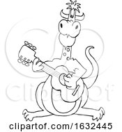 Poster, Art Print Of Cartoon Black And White Dragon Playing A Guitar