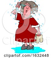 Cartoon White Woman Spraying Herself Down During A Hot Flash