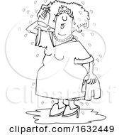 Cartoon Black And White Woman Spraying Herself Down During A Hot Flash