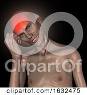 3D Old Thin Man Holding Head In Pain