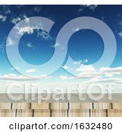 Poster, Art Print Of 3d Wooden Table Looking Out To A Blue Sky