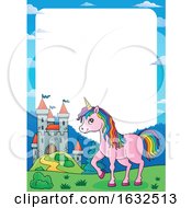Poster, Art Print Of Fairy Tale Castle And Unicorn Border