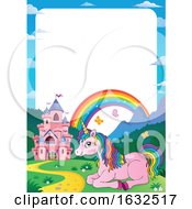 Poster, Art Print Of Fairy Tale Castle And Unicorn Border