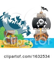 Poster, Art Print Of Pirate Ship And Treasure Island